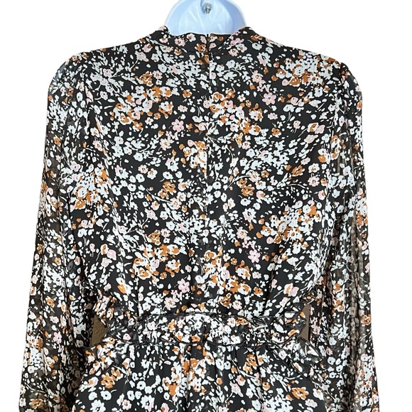 Lulus Autumn Bliss Mini Dress Size S Womens Black Floral Cut Out Sides High Neck - Picture 6 of 10